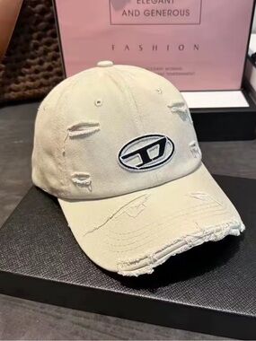 Others Follow Beige Distressed Baseball Cap with Embroidered Oval Logo